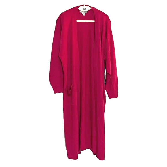 Y2K Long Cardigan Sweater Sz 18 20 Berry Red Pink Pockets JP Collections Duster - Picture 1 of 6